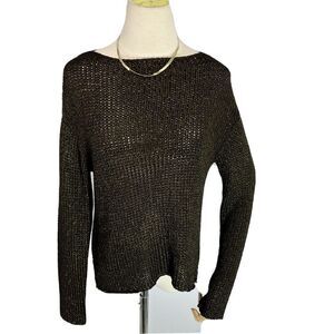 Eileen Fisher Sparkle Mesh Sweater Size XS Black Bronze Metallic Knit